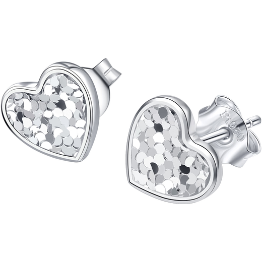 Diamond Family Platinum Series Heart-shaped earrings with sparkling scales, simple and versatile earrings, gift for your girlfriend, single piece, about 1.65g