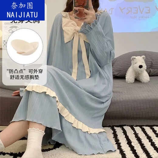 Nagatu extended version comes with chest pad nightgown short sleeves loose student pajamas for women in summer princess style dormitory can be worn outside [with chest pad] 16853 additional version M