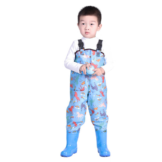 OEMG children's water play one-piece waders, kindergarten waterproof clothes, children's rain boots for children, men's and women's fishing rain pants, beach unicorn-children's overalls, zipper pocket M 29 (shoe inner length 18.5c)