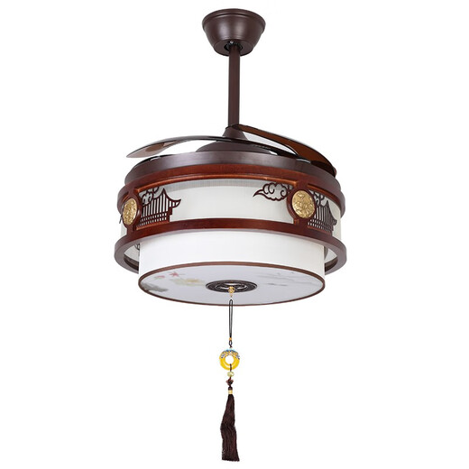Hualeji nouveau style chinois ventilateur lustre chambre salon bois massif invisible avec course rétro ventilateur conversion de fréquence restaurant lustre 9896 tricolore 48 pouces conversion de fréquence de débit cuivre