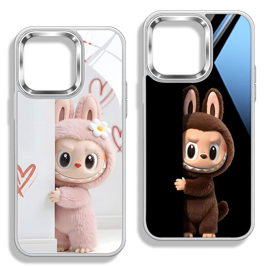Shantou Lincun Labubu mobile phone case Thailand super hot toy dolls suitable for Apple iPhone 16 promax new large lens protection mobile phone case 15plus overseas doll i14 large iPhone 16 pro [gloss glass gold shield galaxy silver] Labubu-BL16778