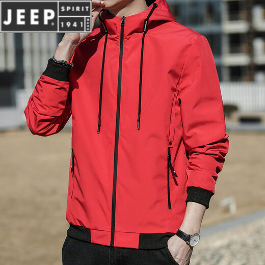 JEEP SPIRIT spring new men's hooded jacket loose thin solid color short jacket K12131 black M [recommended 100-110Jin [Jin equals 0.5 kg]]