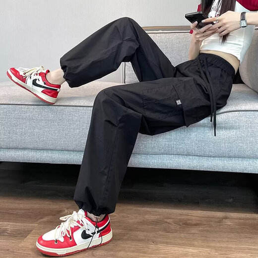 Pantalon de travail de usure de dopamine simple décontractée pour les femmes au printemps et à l'été cordon hip-hop mince-feel large pantalon de plancher