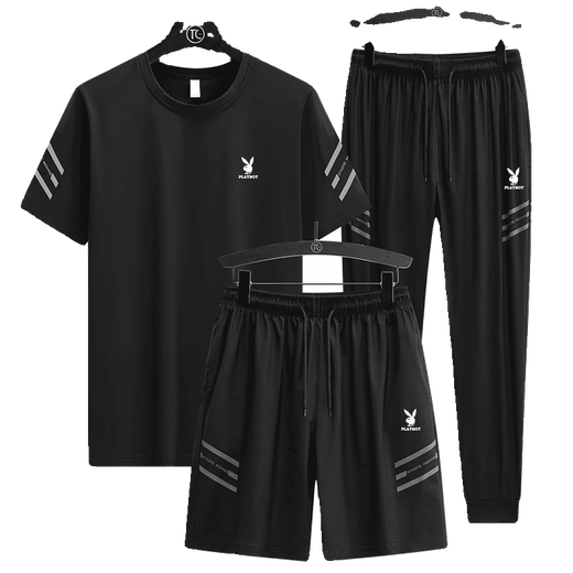
Playboy (PLAYBOY) high-end casual sports suit men's summer ice silk thin loose fast drying breathable short sleeve two-three piece set GF1389 white shorts two-piece set XL (suitable for 125-140Jin [Jin equals 0.5 kg])