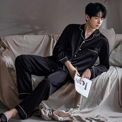 
Aimu Meigui men's pajamas spring and autumn ice silk long sleeve trousers suit for men's summer 2025 new home clothes 6627 gray rice dumplings L (100-125Jin[Jin equals 0.5 kg])