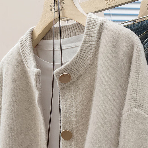 Sibaishe Single-breasted Knitted Cardigan Women's 2026 Spring New Round Neck Loose Warm Sweater Jacket