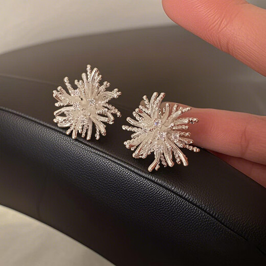 Platinum 925 Silver Needle Dandelion Earrings Ear Clip Heavy Industry Unique Earrings High-end Earrings Women's Ear Clips Without Holes Dandelion Earrings Ear Clips