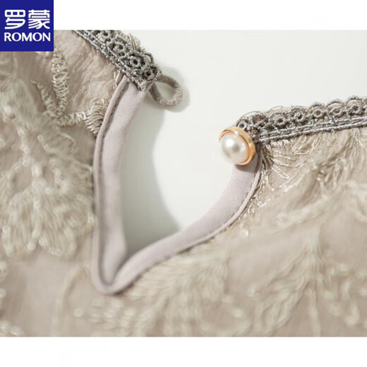Romon gesticktes High-End-Kleid für Frauen 2025 Sommer Neue Mode Koreanische Version Slim Casual und Vielseitiges Temperament Spitzenspleißen grau m