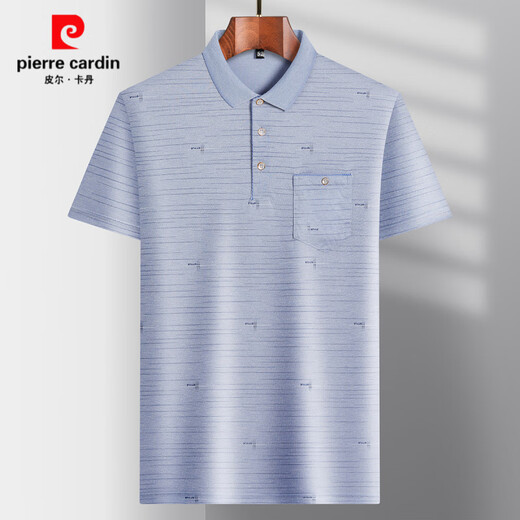
Pierre cardin ice silk short-sleeved T-shirt middle-aged men's daddy suit lapel casual T-shirt middle-aged and elderly thin POLO shirt summer clothes T ice silk-9923 blue real pocket M 48/165