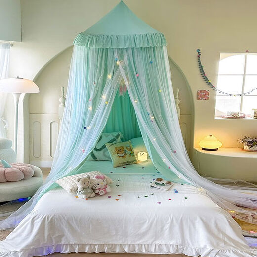 Dome bed curtain children's bed curtain windproof baby bedside blackout mosquito net ceiling bed tent hanging bed curtain princess style lake green cloth 8 meters yarn 10 meters