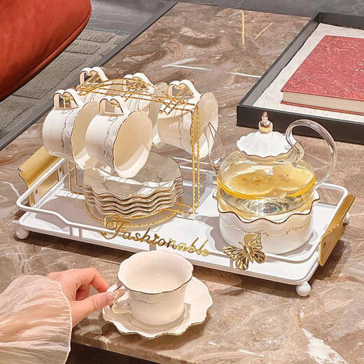 Sanqihu Light Luxury Cup Set Home Living Room Питьевая вода чайник Перемещение нового дома набор для чая Свадебная кукла Light Luxury 1 Tea Cup 1 Disc 1 Spoon Обычная упаковка 1049