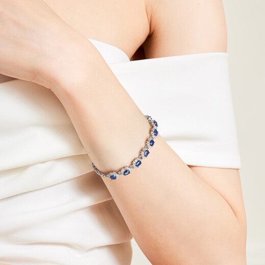 HKHL 925 silver natural sapphire bracelet with certificate, light luxury high-end jewelry for women, birthday gift for girlfriend, 3.6 carat natural sapphire bracelet, certificate + light luxury gift box