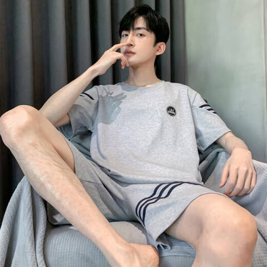 Sangpu Été décontracté grande taille pyjamas pour hommes à manches courtes de grande taille peut être porté à l'extérieur pour les jeunes étudiants enracinement des vêtements à la maison HDE9928 [Coton] M