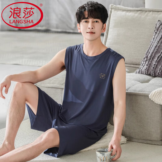 Langsha Pyjamas Herren Sommermodal Baumwollseide Ärmel und Shorts Herren Sommer Dünne Eissäure-Sommer-Kleidung 1048 Hellgrün L (170 Größen) empfohlen, Gewicht 120-140 Jin zu tragen [Jin gleich 0,5 kg]