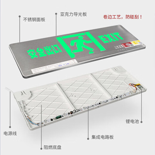 Shengu stainless steel safety exit sign, single-sided left-facing 24V-220V ultra-thin fire emergency evacuation sign light