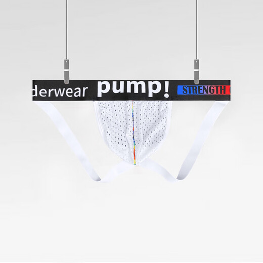 MEN UNDERWEAR PUMP!性感男士丁字裤薄款网孔情趣双丁内裤同志比基尼T裤露臀提臀U凸 1条（白色） XL
