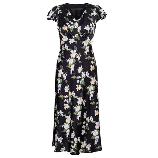 ROEYSHOUSE roe style V-neck waist-hugging dress for women 2025 summer elegant satin mid-length skirt 12171 color M