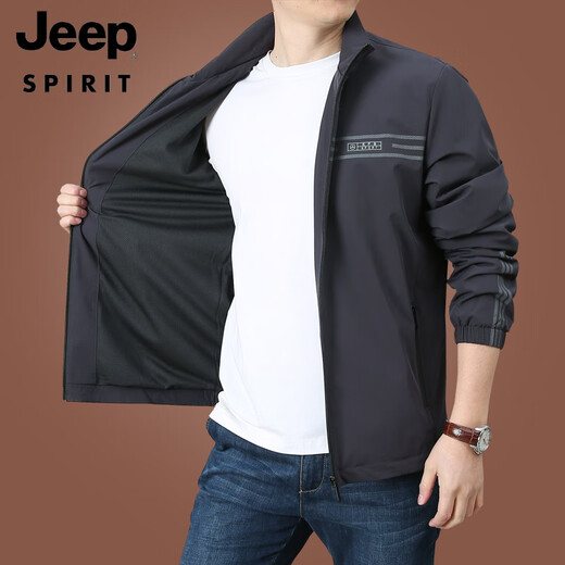 
JEEP SPIRIT stand-up collar jacket men's casual loose middle-aged men's jacket spring and autumn 2024 new men's top fashion jacket 9898 [dark blue] plus velvet removable hat XL