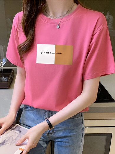 Playboy; Camiseta de manga corta Playboy White Women's New Summer Lo suelto Versión coreana Corea redonda de diseño de gran tamaño a media manga Top N3523-White XL