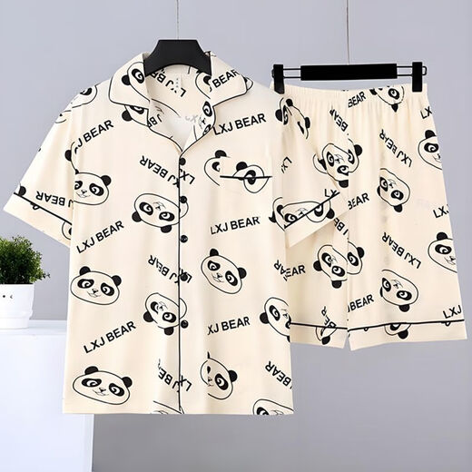 Mu Fengqing men's pajamas summer thin short sleeve shorts cartoon student teenager plus size summer home clothing set [HZ#3271] double short set M [70-100Jin[Jin equals 0.5 kg]]