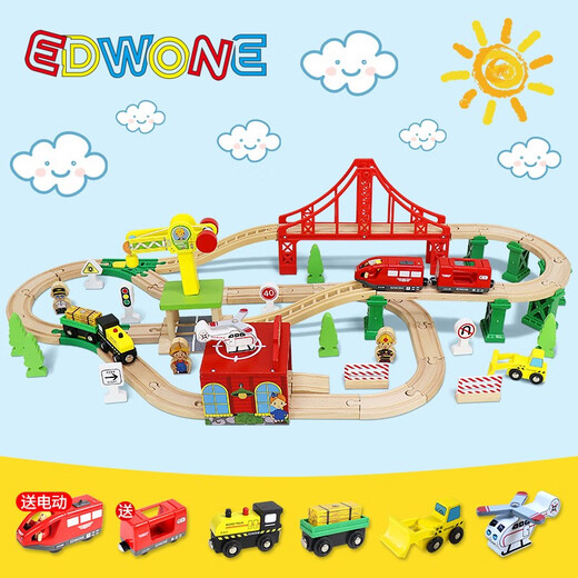 Modèle d'assemblage pour enfants en bois Electric Magnetic Remote Contrôle Train en bois Track Track Train Train Train 100 pièces Grane électrique colline + boîte de rangement Standard officiel