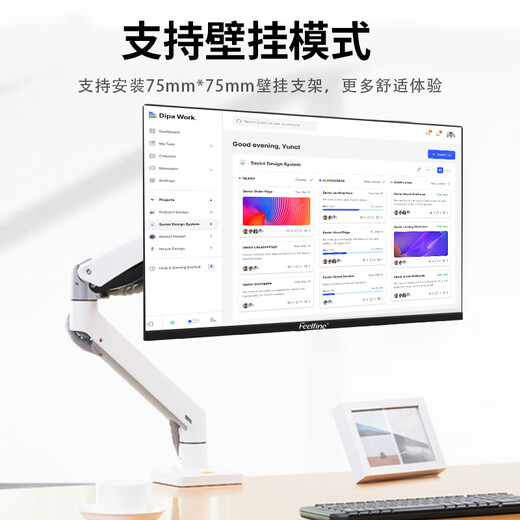 FEELFINE电脑显示器液晶24英寸家用办公27游戏电竞监控屏台式笔记本外接ps5护眼高刷高色域低蓝光壁挂  24英寸直黑-75HZ-无边框-办公家用