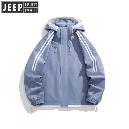 JEEP SPIRIT吉普冲锋衣女款2025新款春秋季户外登山服男装防风美式条纹外套潮 耀夜黑 2XL