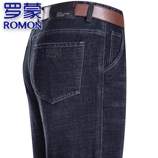 罗蒙（ROMON）正品男士直筒牛仔裤男士春秋季长裤商务休闲裤高弹力直筒水洗裤子 深兰3882款  薄款 29