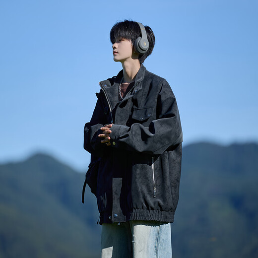 Shelley Jones American retro pu leather jacket men's autumn new loose trendy high-end handsome jacket clothing black 2XL recommended 135-155Jin Jin equals 0.5 kg