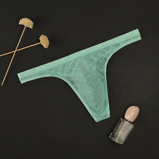 Men's mesh underwear mesh transparent T-pants thin breathable thong soft U convex bag summer youth shorts light blue L (2 feet 2-2 feet 4)