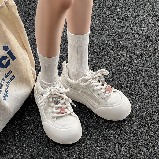 Red Dragonfly Puff Bread Shoes 2025 Spring versatile white shoes ugly and cute thick-soled shoes for women WTB15280 meter white 37