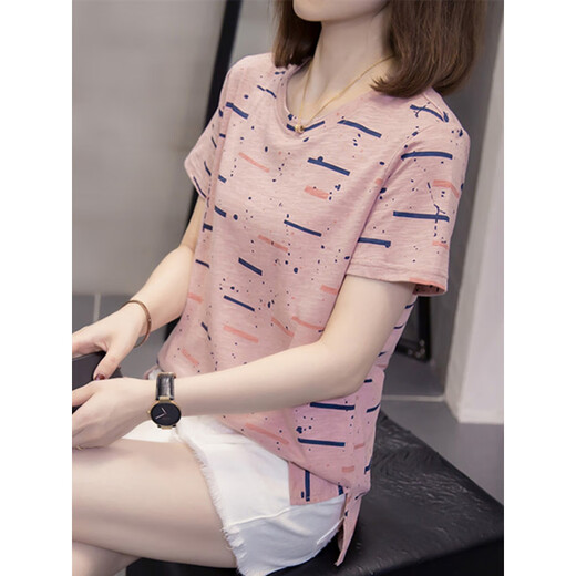 Hua Jiuqing Ladies Manga corta Mujeres de gama alta Fashion A Little Middle-Thing Loose Large Summer Autfit Fat 200 Jin [Jin equivale a 0.5 kg] Tapa del vientre 6626 Green M 80-95 Jin [Jin equivale a 0.5 kg]