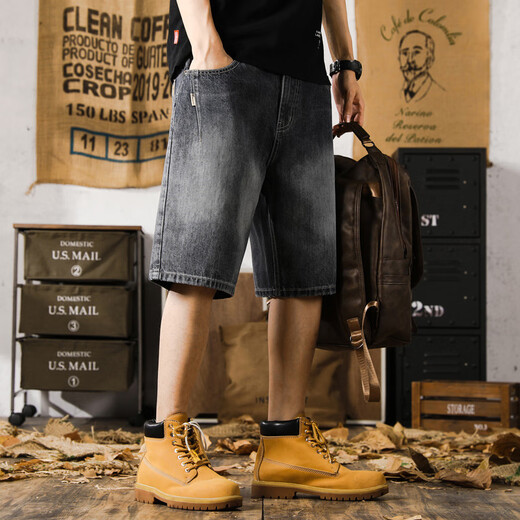 Yiling Yibeis neuer amerikanischer Casual Denim Shorts Herren Sommer Lose Fat Man Trendy Retro große mittelgroße Hosen 9926 Blau 28 Geeignet für 90-105 Jin [Jin ist 0,5 kg]