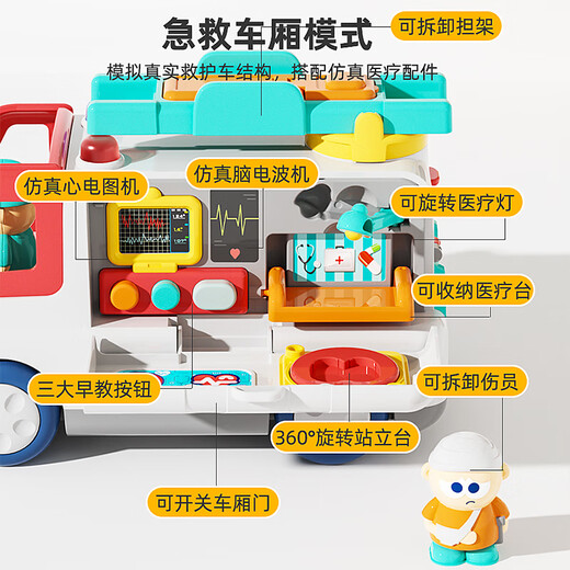 萌飞达婴儿救护车玩具宝宝早教医生儿童过家家工程车生日礼物9-12个月