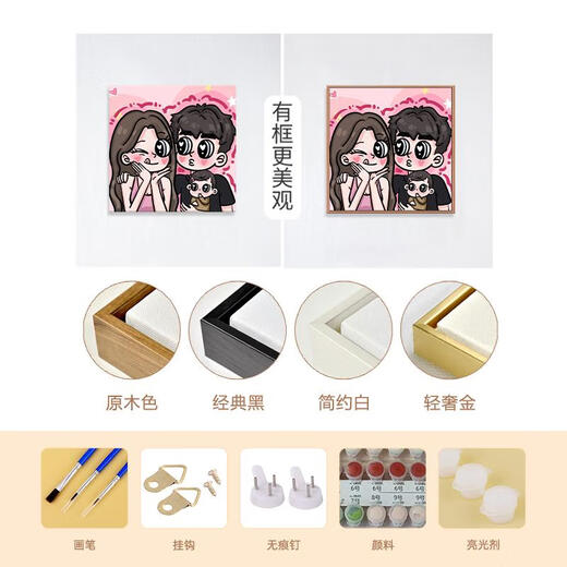 三栖虎星蝶公主一家三口数字油画diy手工填色涂色丙烯油画全家福装饰画 nx12048哥哥弟弟 20*20cm绷好内框