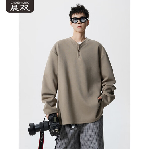 CHENSHAUNG solid color 300Jin Jin is equal to 0.5kg sweatshirt men's fat Henry collar long-sleeved T-shirt extra large size simple outdoor casual bottoming shirt jacket black 8XL recommended 270-300Jin Jin is equal to 0.5kg