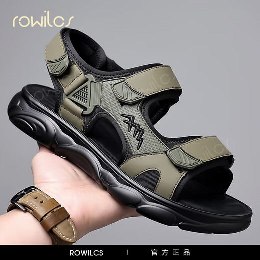 rowilcs凉鞋男2025夏季新款户外运动软底防滑开车沙滩鞋百搭涉水休闲凉拖 舒适软底防HHSA9207米色 38 标准皮鞋尺码