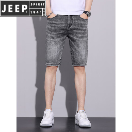JEEP SPIRIT牛仔短裤男夏季薄款水洗五分裤潮流百搭弹力休闲中裤子男 867-1黑灰 28 (2尺1)