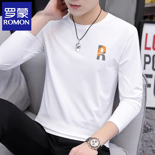 
ROMON Modal cotton men's long-sleeved T-shirt 2025 Spring and Autumn New Trendy Underwear Base Shirt Top M1283 Black M [:85-105Jin[Jin equals 0.5 kg]]