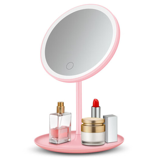 Beauty device Internet celebrity LED beauty mirror with light, supplementary light, desktop European style desktop dressing, student-specific travel, rotatable dormitory, mini business trip, plug-in model, three-color switching + stepless dimming, peach pink
