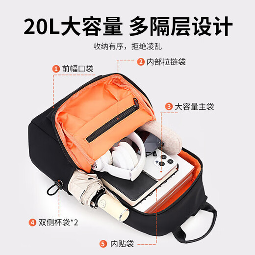 JEEP男士双肩包商务通勤小型迷你背包随身防泼水旅游包大学生轻便书包 黑色