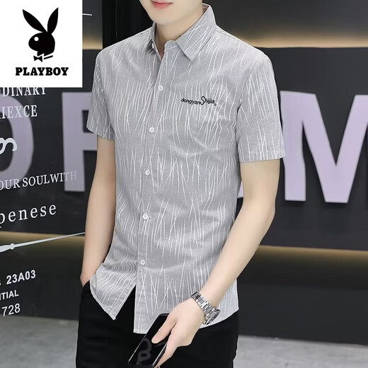 
Playboy (PLAYBOY) summer short-sleeved shirt men's Korean style slim-fit trendy handsome half-sleeved shirt top casual business men's shirt 826 blue M (recommended 90-100 Jin [Jin equals 0.5 kg])