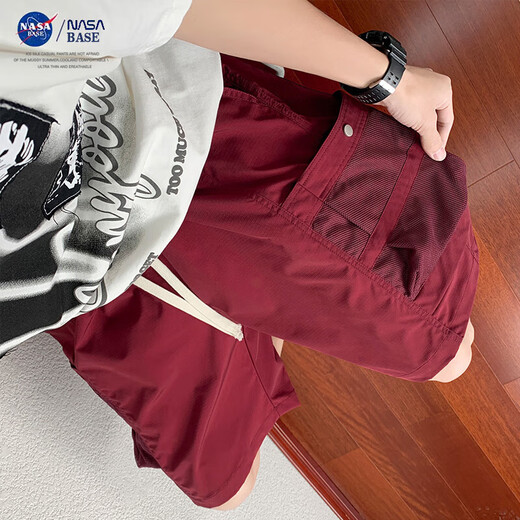 
NASA [American workwear] shorts men's summer fashion brand handsome wearing mid-pants loose casual five-point pants HL-6210 Angora Red M