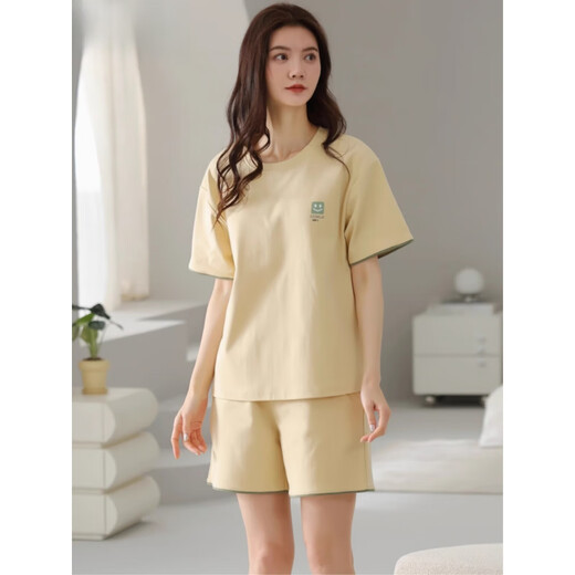 猫人（MiiOW）睡衣女夏季纯棉短袖短裤简约休闲薄款可外穿家居服套装2025新款 Z9859 M 建议80-100斤