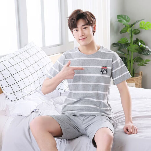 Mu Fengqing Sommer-Herren-Pyjamas Baumwolle plus Fett Plus Size New Herren Home-Kleidung kurzärmelige Jugendkoreanische koreanische Art dünne halbärmelige 9928# [Kurzärmel-Shorts] L [90-125jin [Jin gleich 0,5 kg]]
