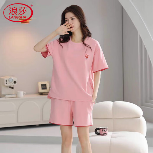 浪莎（LangSha）2025年夏季新款睡衣女纯棉短袖甜美休闲运动家居服套装 Z9856 M 【建议80-100斤穿】