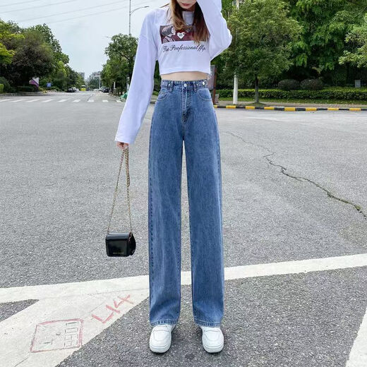 【腰围可调节】美式高腰阔腿牛仔裤女2025夏季宽松直筒休闲长裤子 863浅蓝色 常规 XL 【118-130斤】