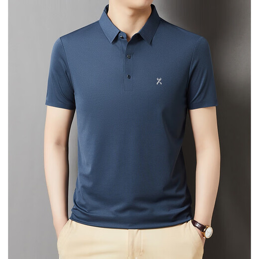 Jinba Men's (K-Boxing) Camiseta de manga corta Mulberry Silk Summer Casual Lapa Camiseta para hombres Sky Blue 699 L 175/92a
