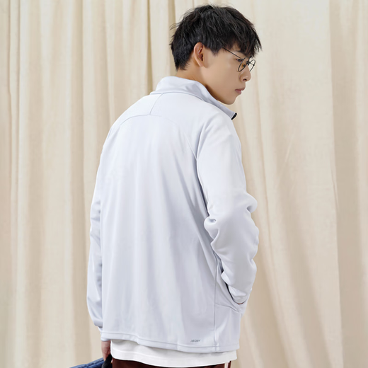 NEW BALANCE纯色Logo休闲运动针织立领夹克外套男  AMJ23090-LAN 浅灰色   M
