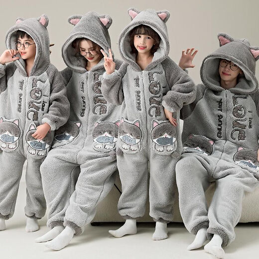 Pijama de una pieza para niñas en el tiburón de invierno baby coral terciopelo más terciopelo engrosado 200 jin [Jin equivale a 0.5 kg] ropa para el hogar de gran tamaño YPF3893 Corgi Bread One-Piece Watid Zipper Style 150cm (Big Children s Peso de tamaño 70-85 Jin [Jin iguala 0.5 kg] Tomar esto)